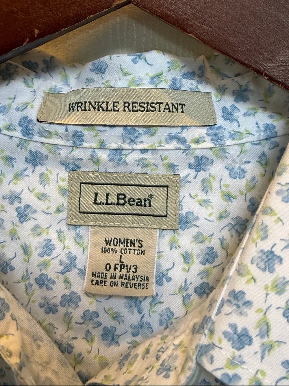 L.L. Bean Cottagecore 100% Cotton Light Blue Floral Button-Down Shirt